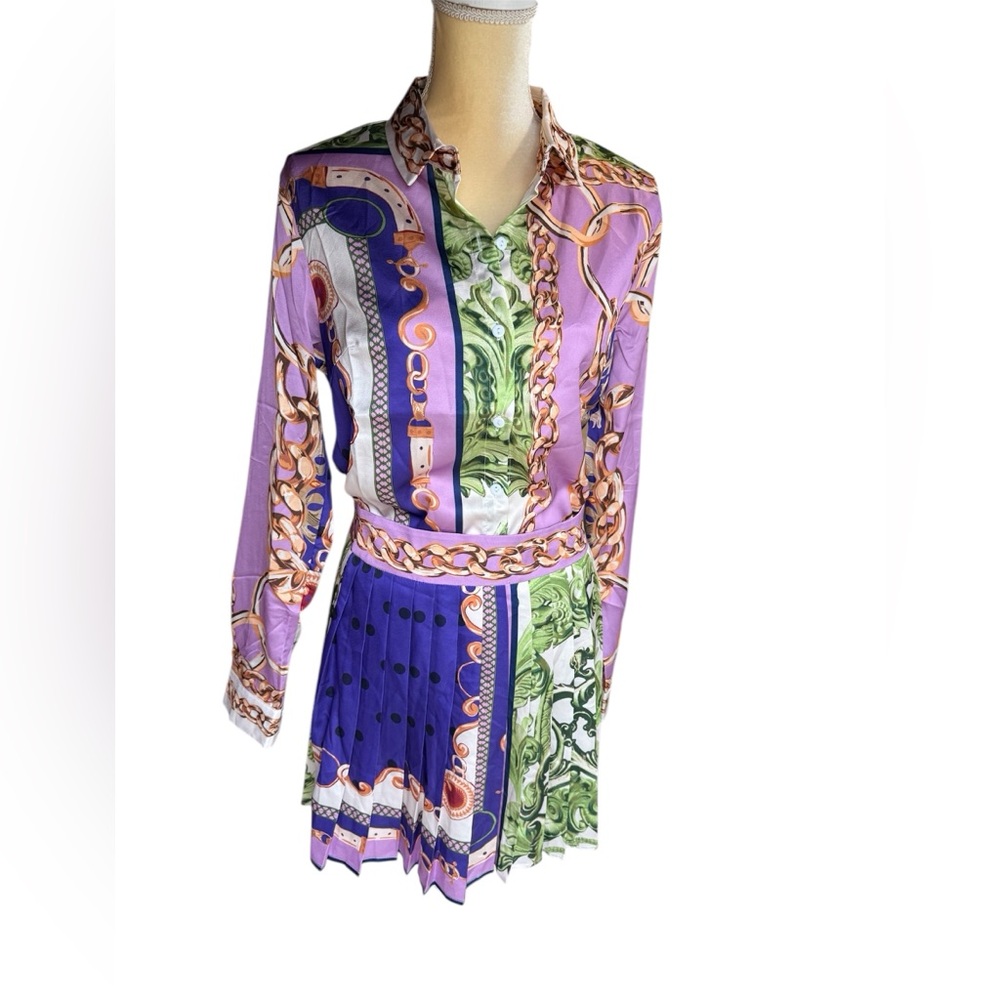 Her Bottari Botton Down Shirt and Pleated Skort Set